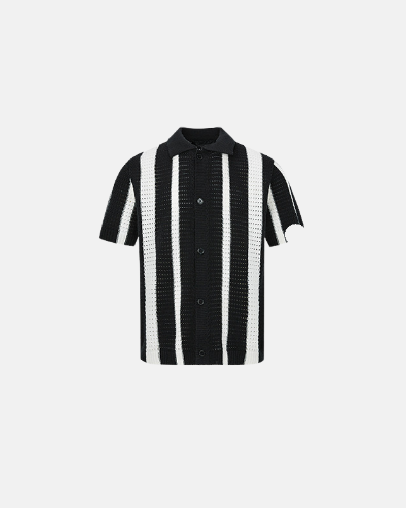 Raidallinen neulottu Button-Up Polo