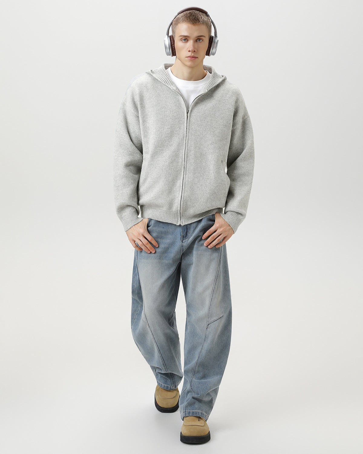 Minimalistinen vetoketjullinen villasekoitteinen huppari Cardigan