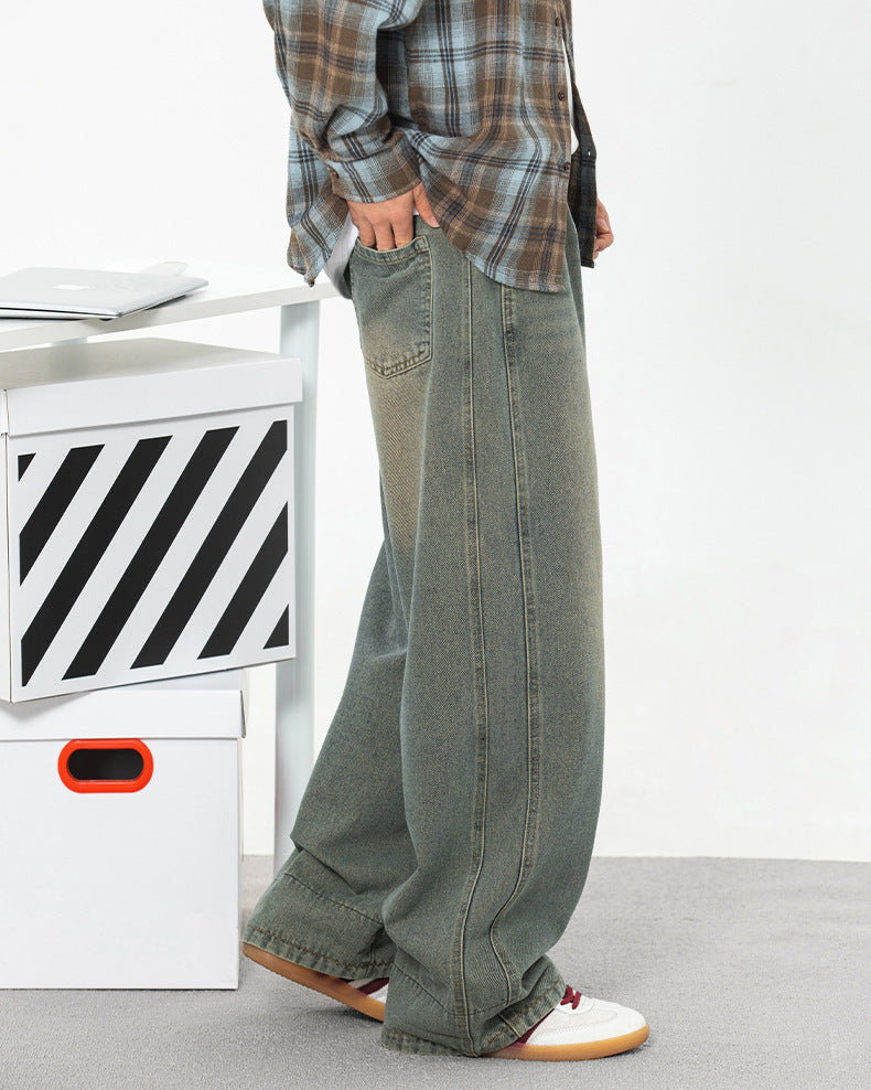 Les jeans en denim lavé à carreaux