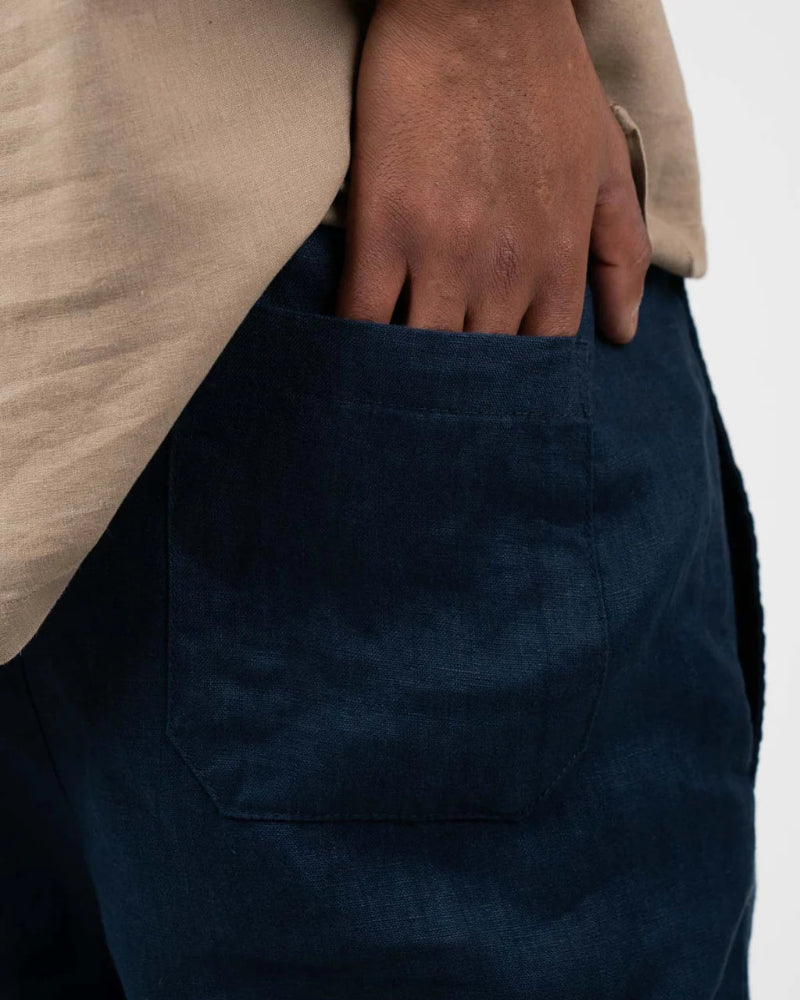 Pantalon en lin ample classique bleu marine