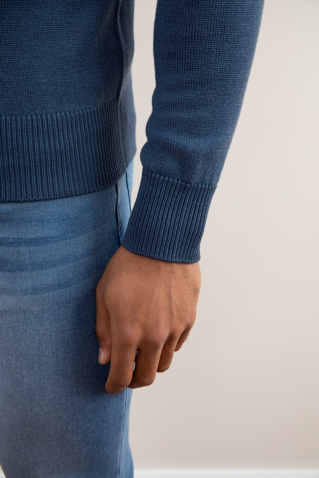 Pull Half-Zip laine mérinos bleue
