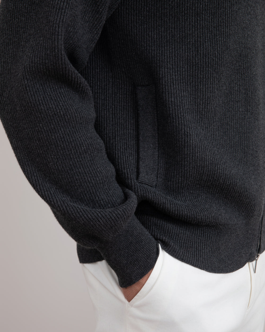 Gris foncé Mélange English Rib Full Zip Cardigan
