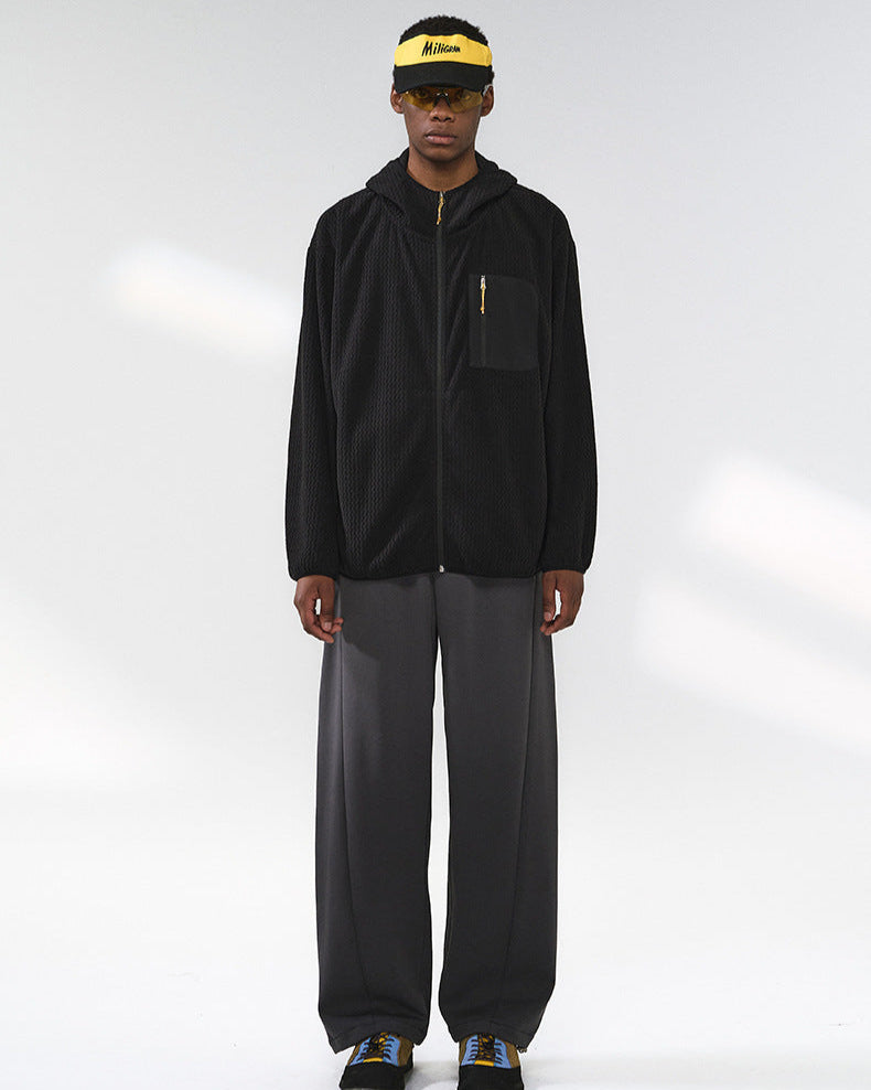 The Waffle Pattern Zip Hooded Hooded Jacket