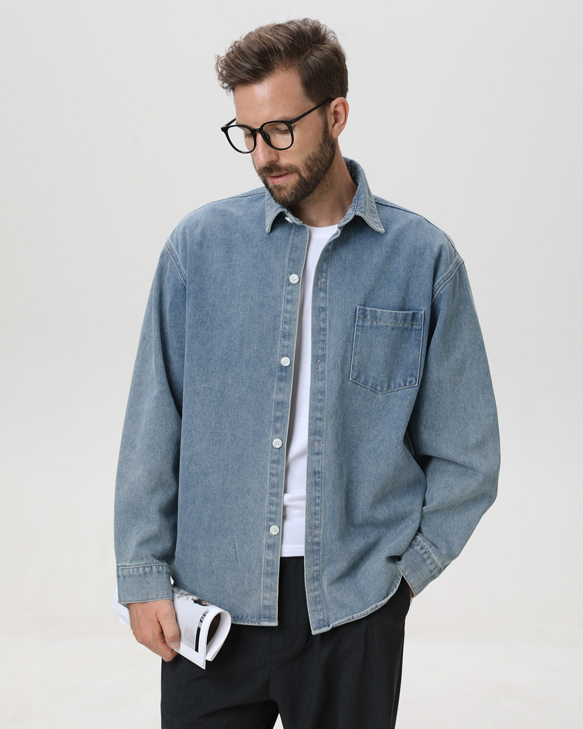 Kaos Lengan Panjang Denim Vintage Amerika
