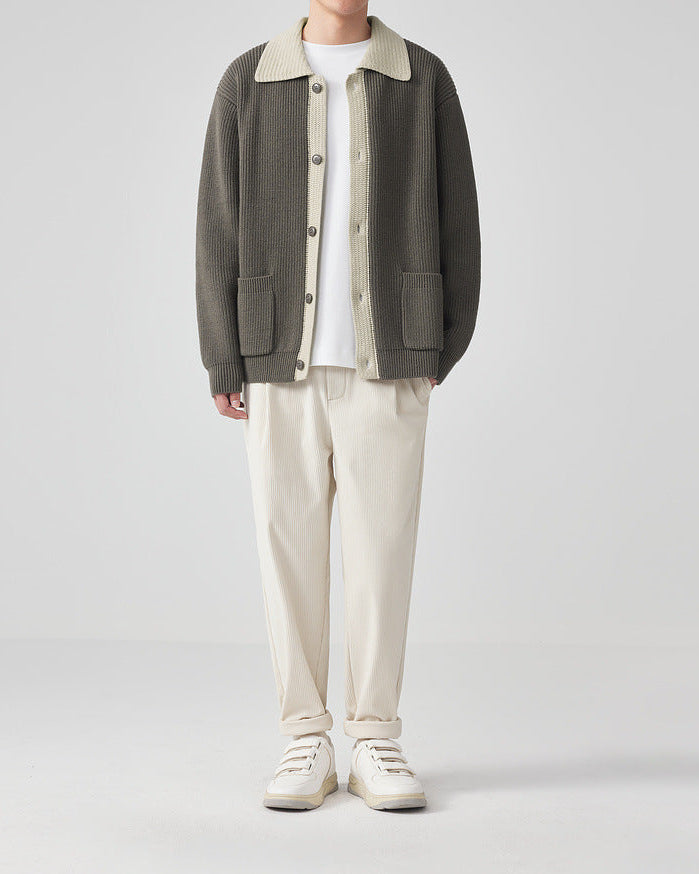 Giacca cardigan in maglia con risvolto a doppio tono di Mo Maike