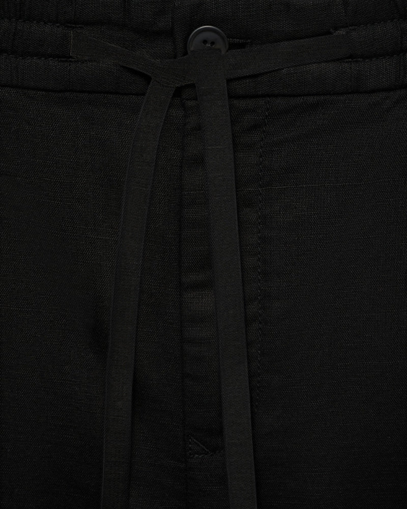 Pantaloni in cotone e lino con coulisse - nero