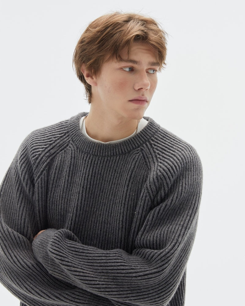 Maglione girocollo a coste in maglia belangolare