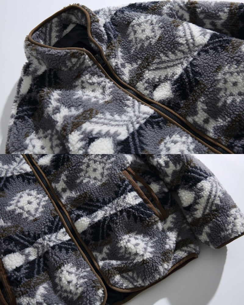 Giacca con zip in pile con motivo nordico