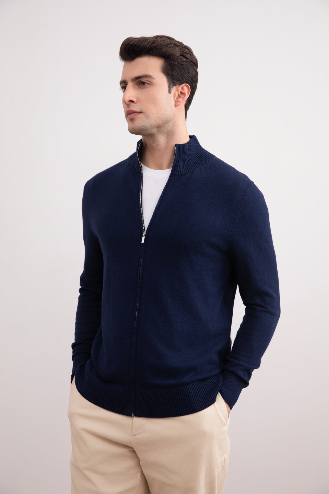 Cardigan classico blu con zip