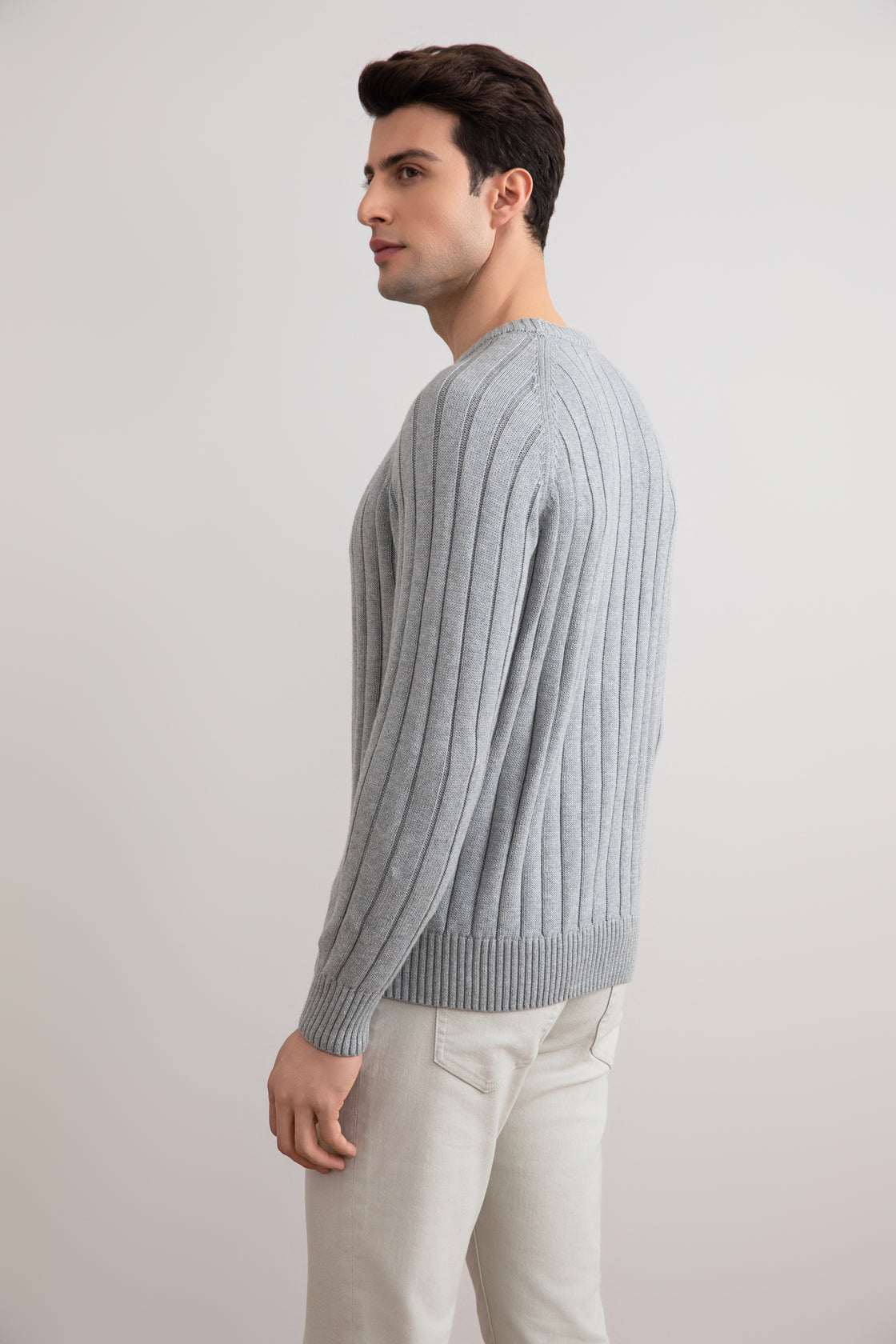 Maglione grigio mélange girocollo a coste