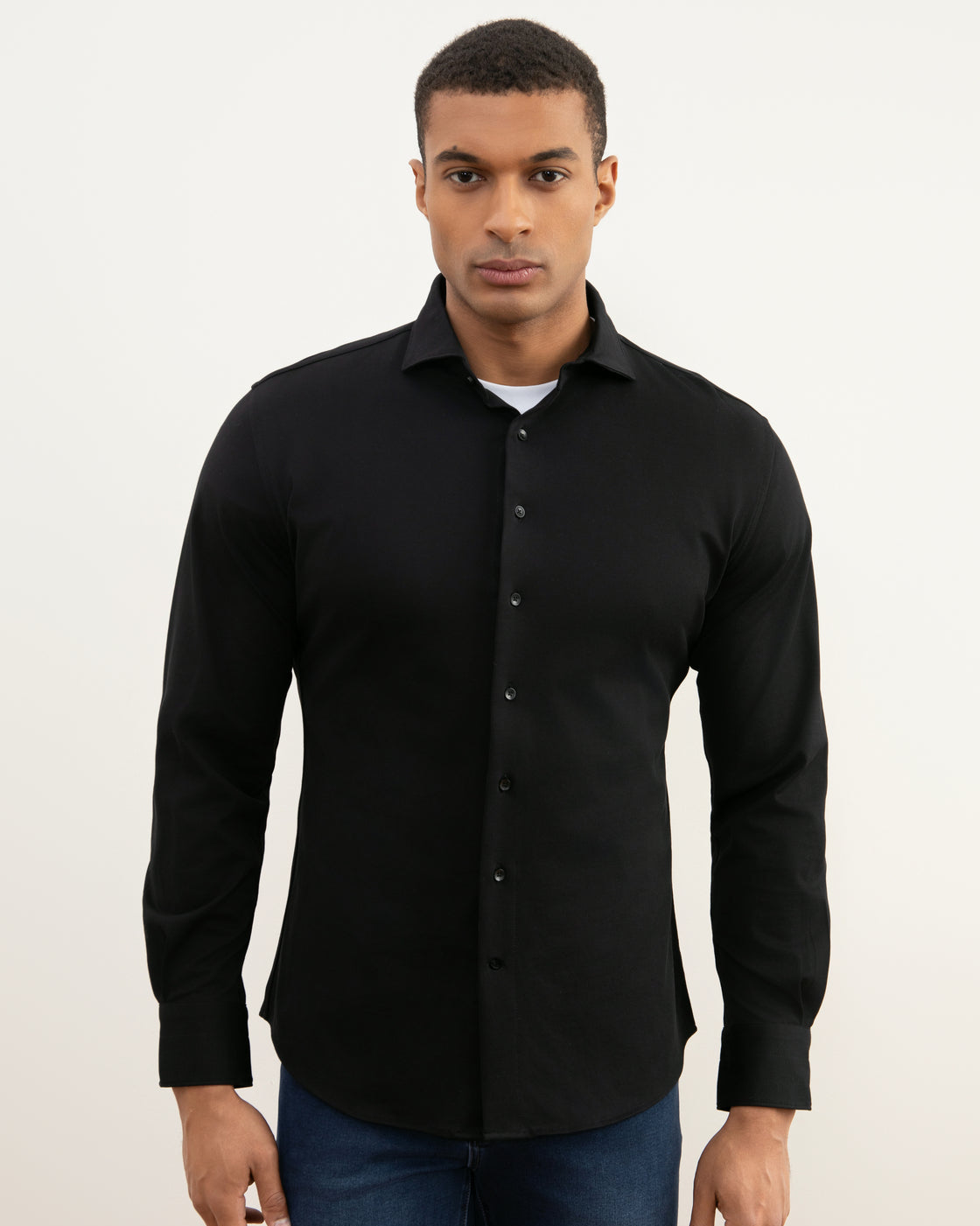 Camicia nera in cotone-piqué