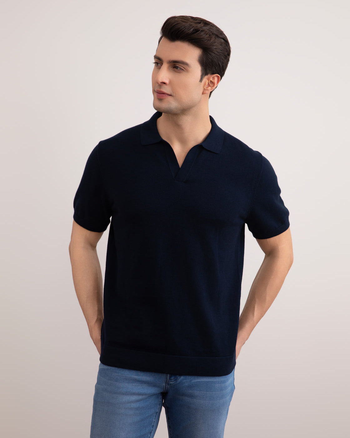 Maglietta polo aperta blu navy