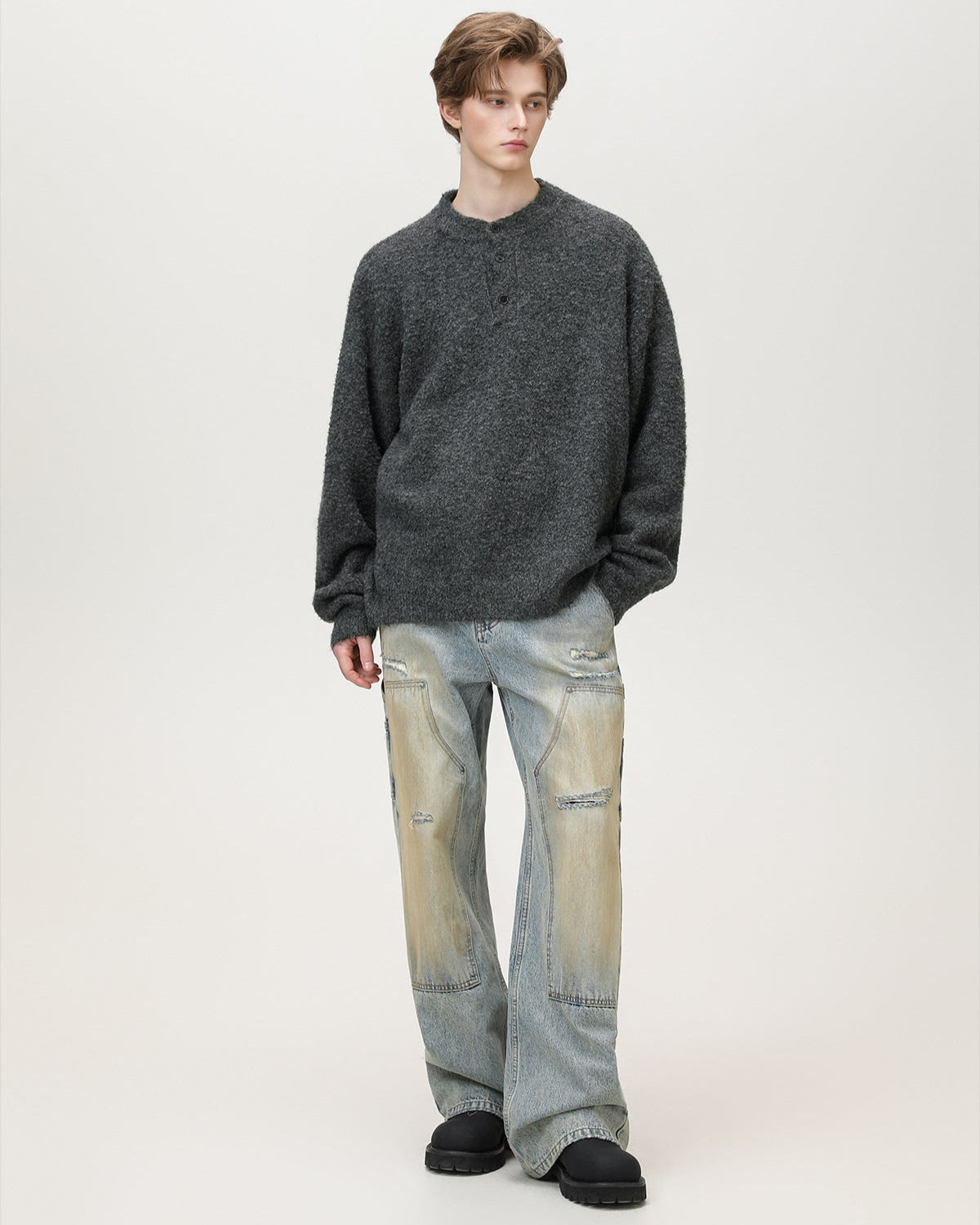 Maglione a maglia Henley spazzolato