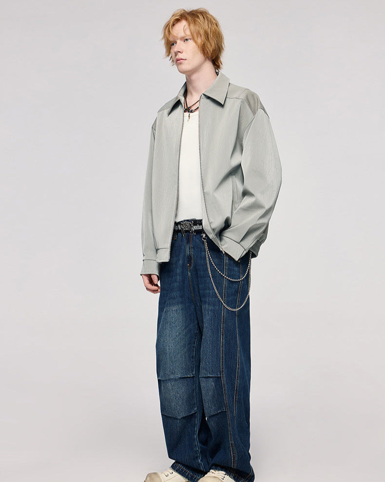 Giacca con zip in ecopelle effetto stropicciato