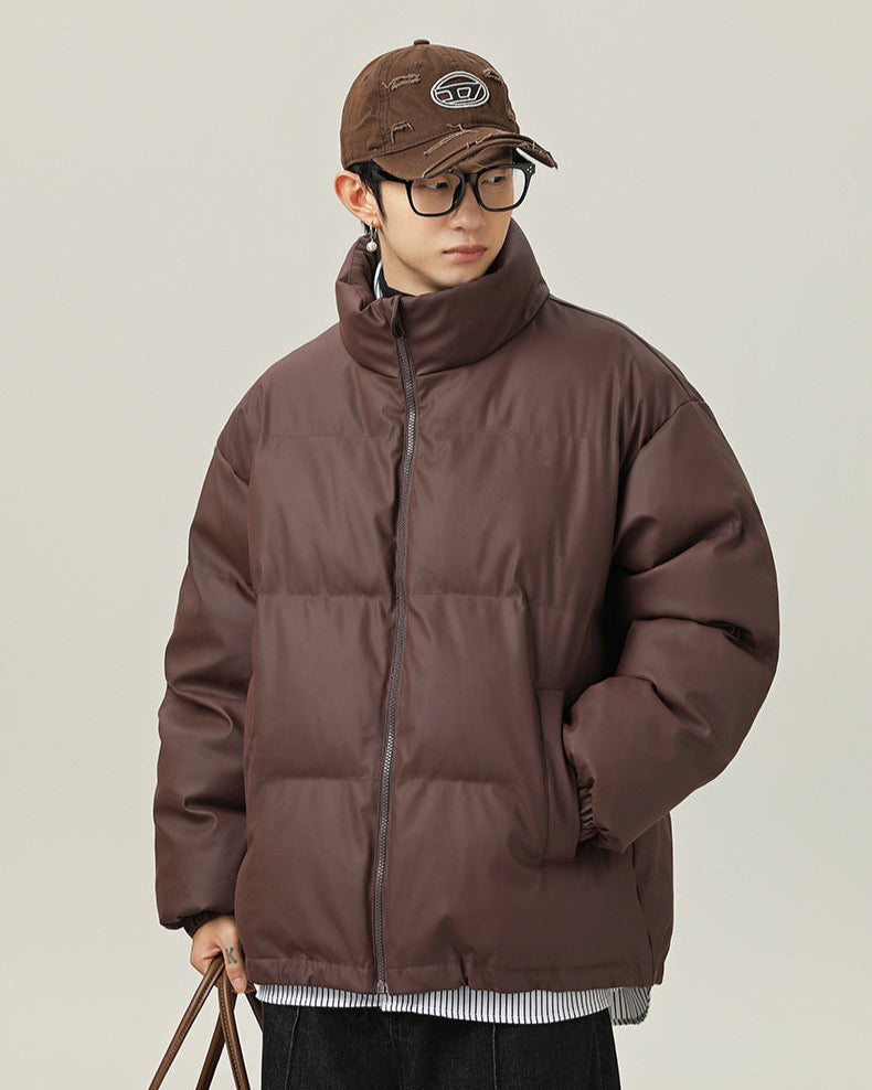 Giacca Puffer corta con collo alto in cotone PU