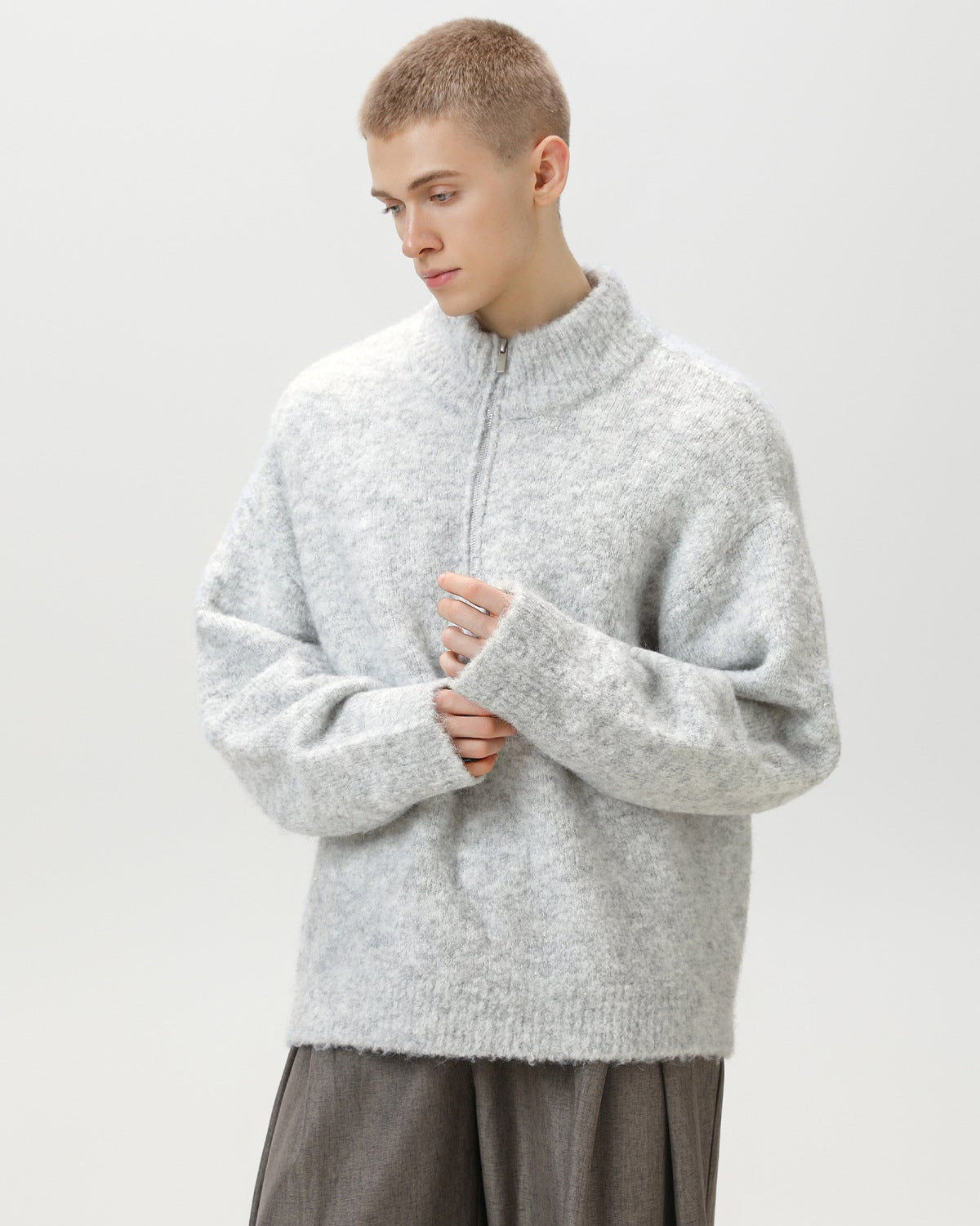 Maglione a mezza zip oversize in misto spazzolato Comfort