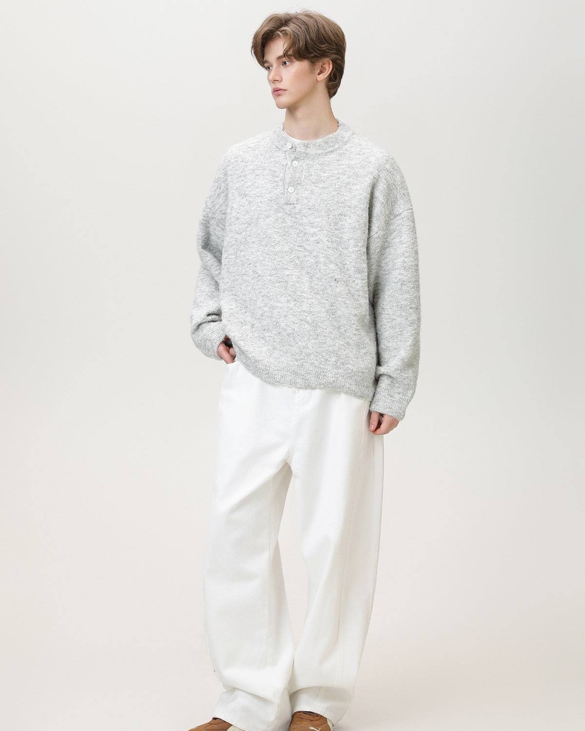 Maglione a maglia Henley spazzolato