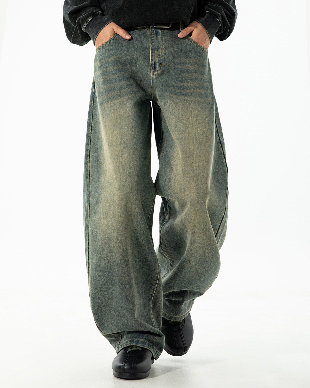 The Stonewash Draped Denim Jeans