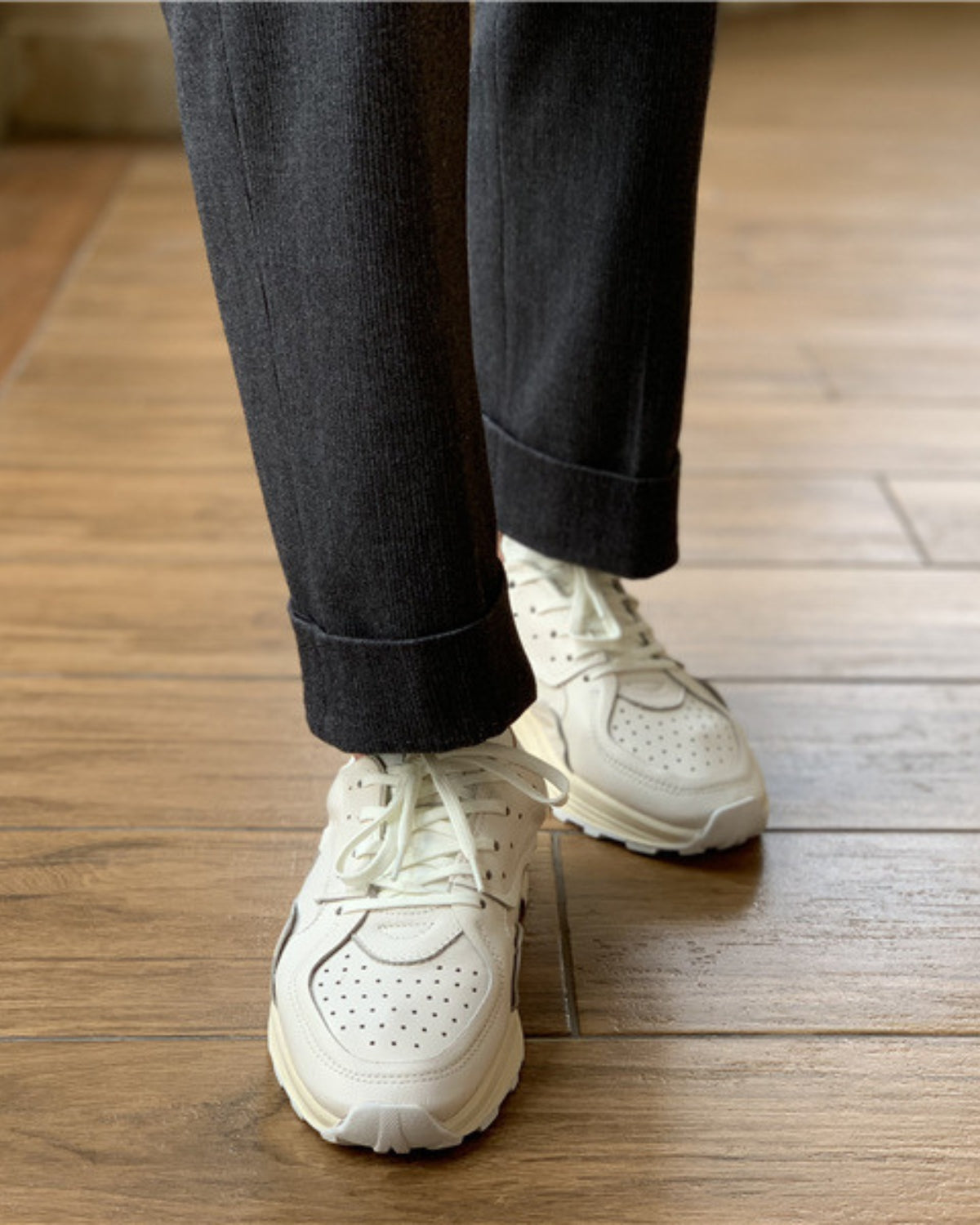 Retro casual joggesko i ekte skinn