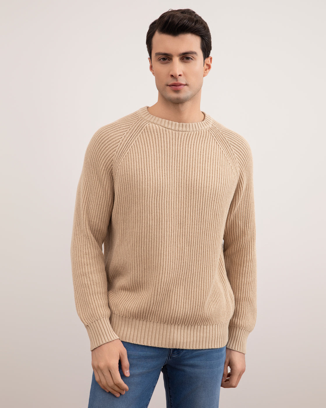 Tan English Rib Crewneck i brunfarge