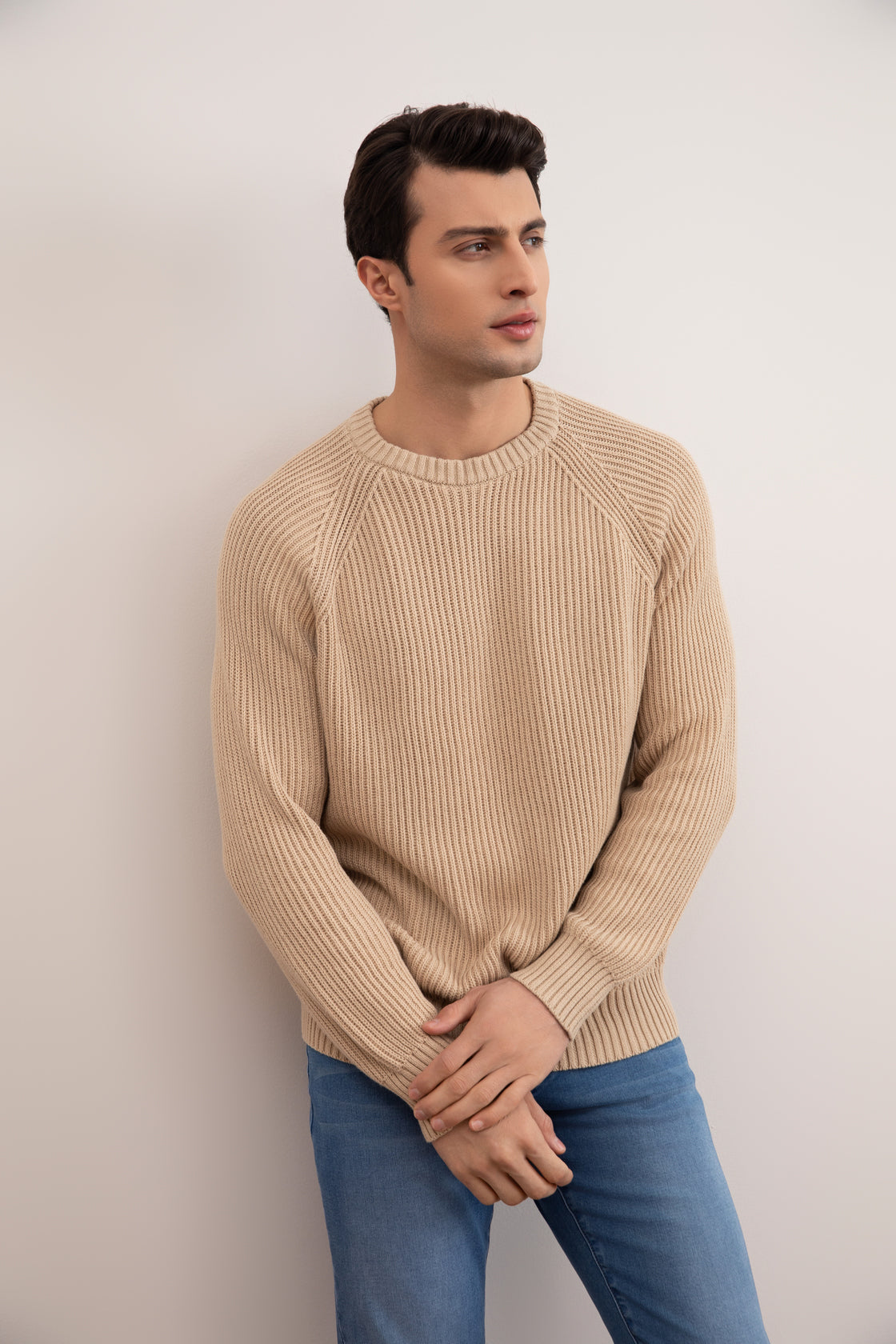 Tan English Rib Crewneck i brunfarge