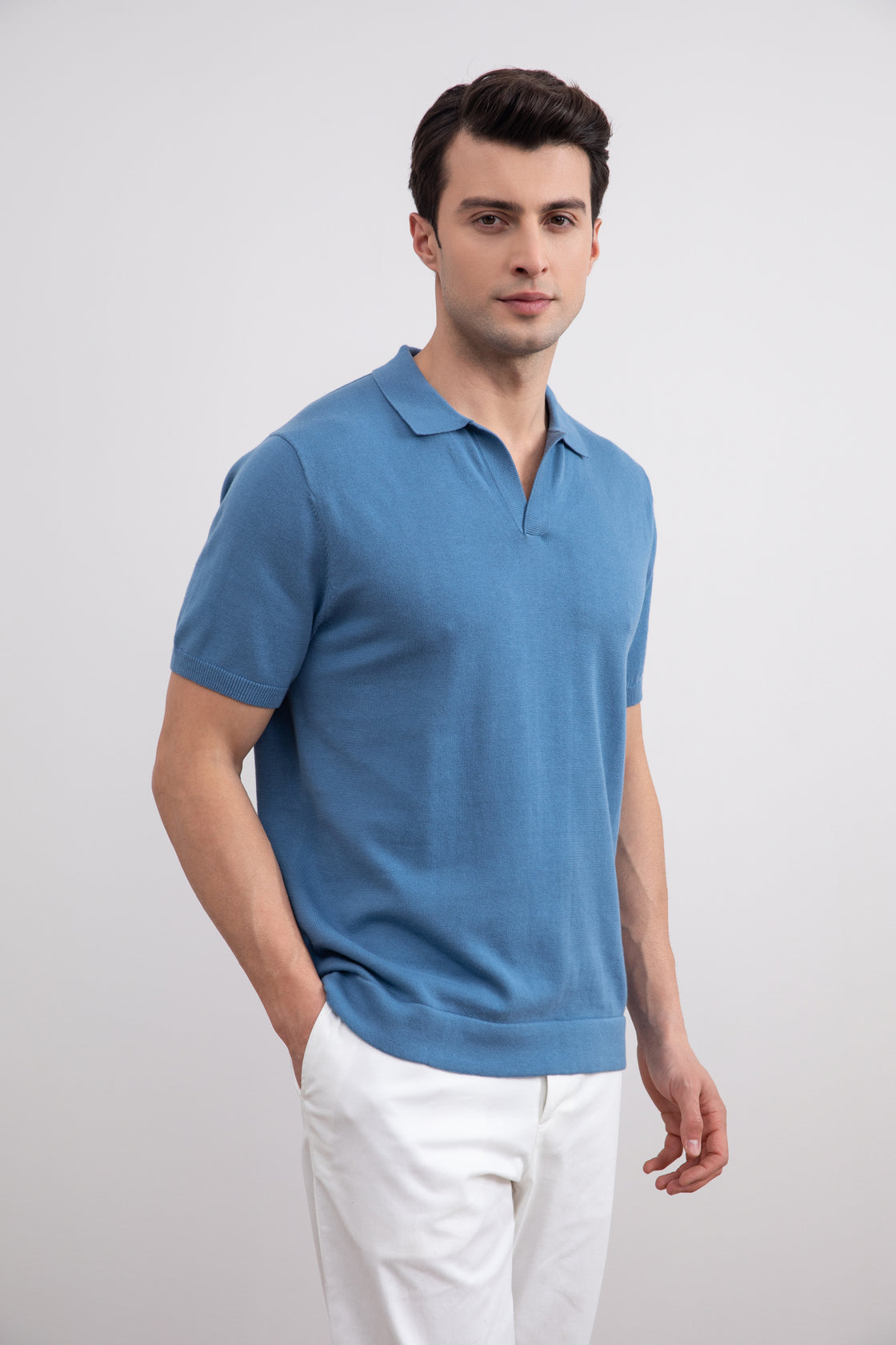 Dusty Blue Open Polo T-skjorte