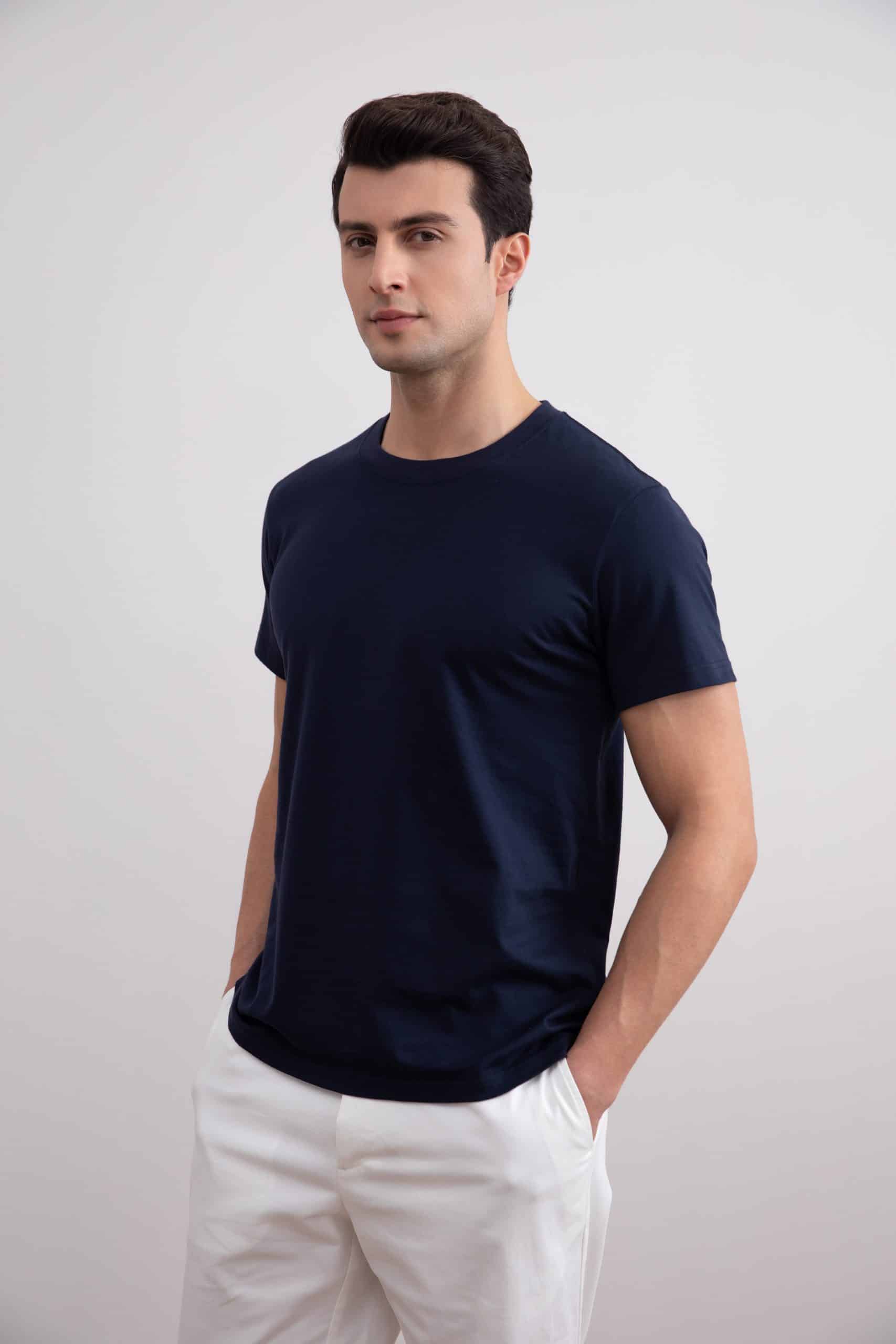 Navy Slim fit T-skjorte med rund hals
