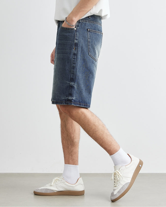 Navy Wash Denim Shorts