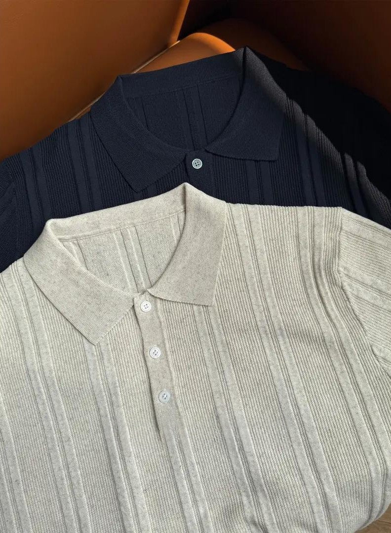 Ribbestrikket polotrøye i bomull