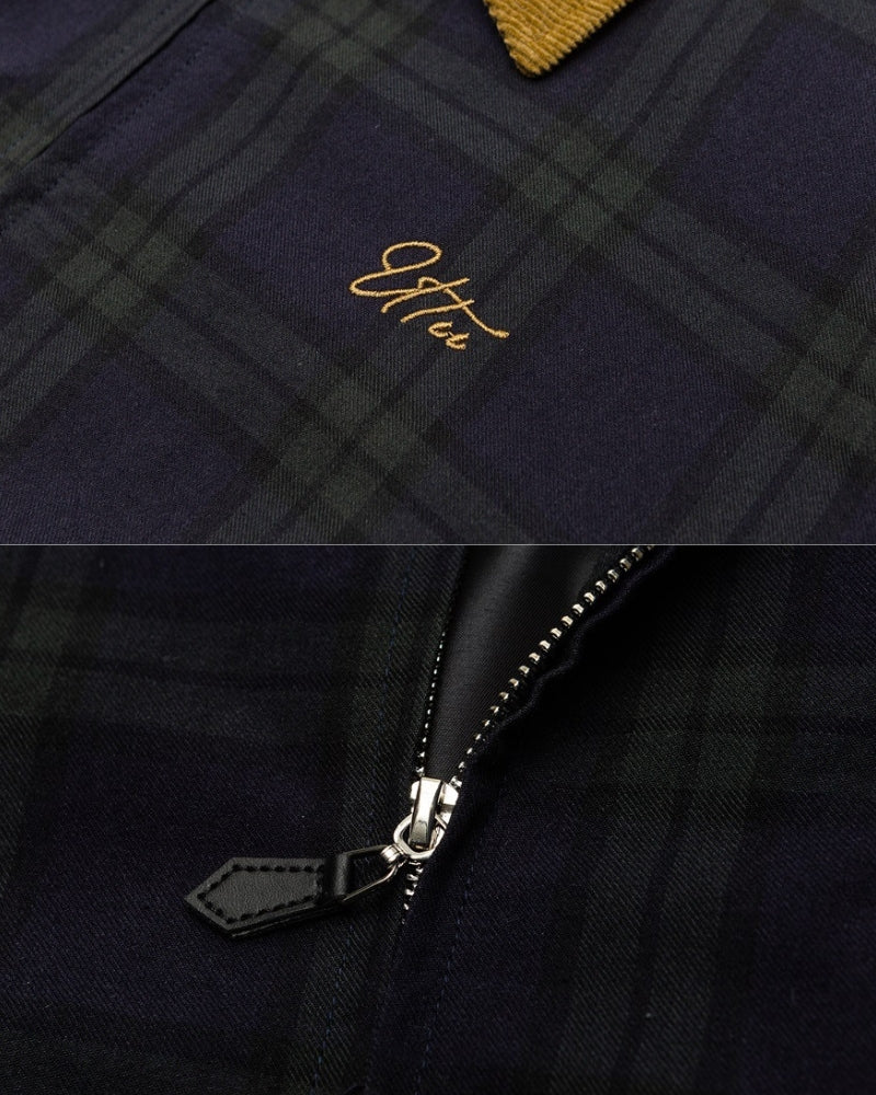 Geruite Zip-Up jas met corduroy kraag