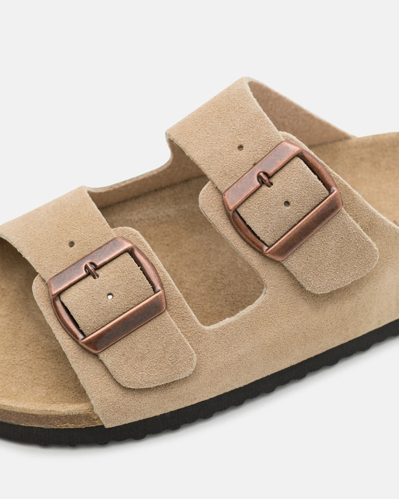 Suède sandalen met dubbele gesp - Beige