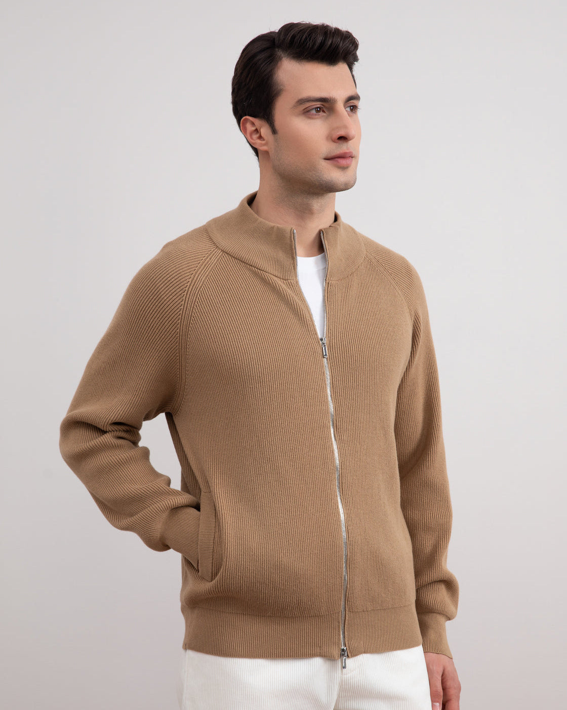 Tan Engels Rib Full Zip Vest