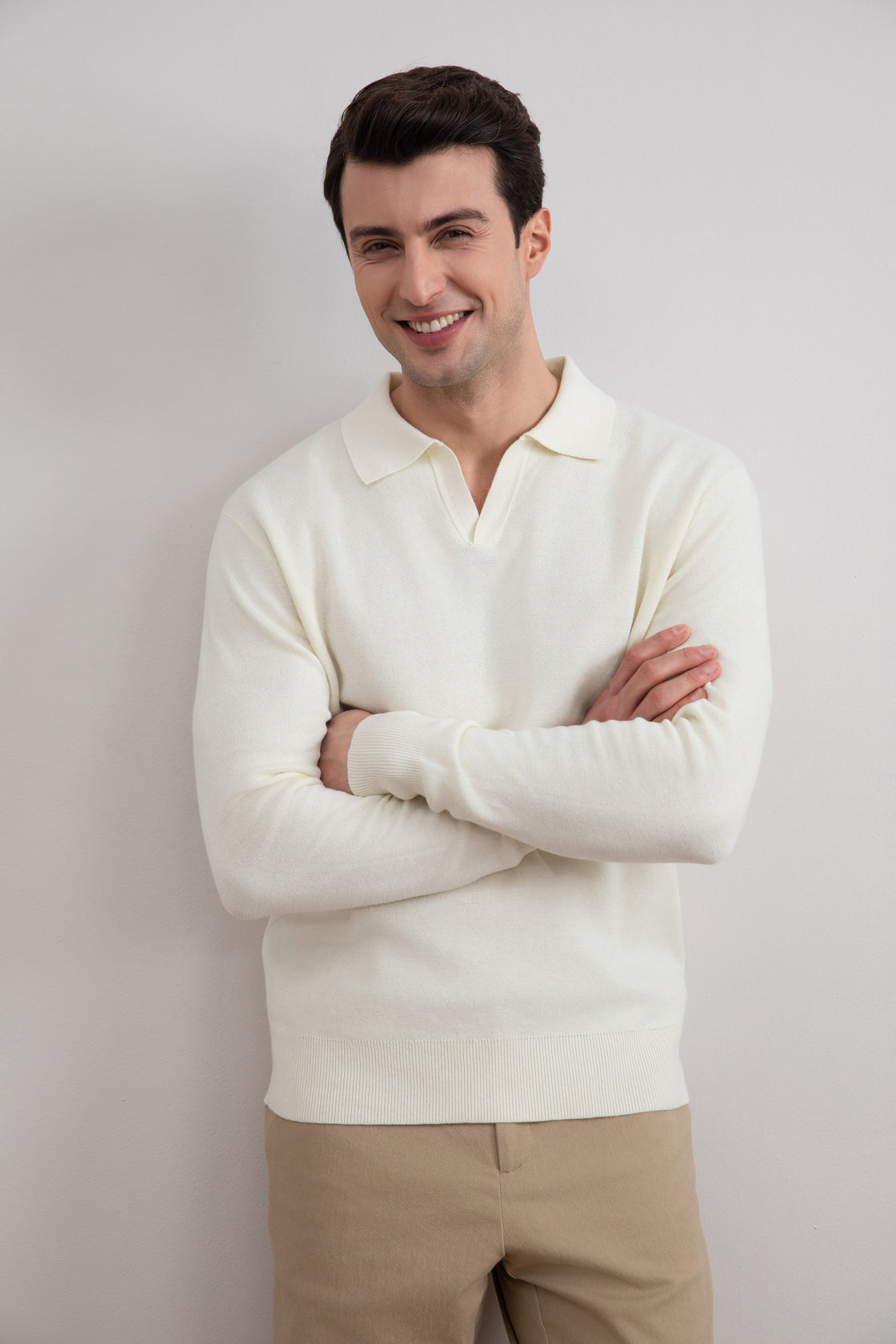 Off-White open polo met lange mouwen