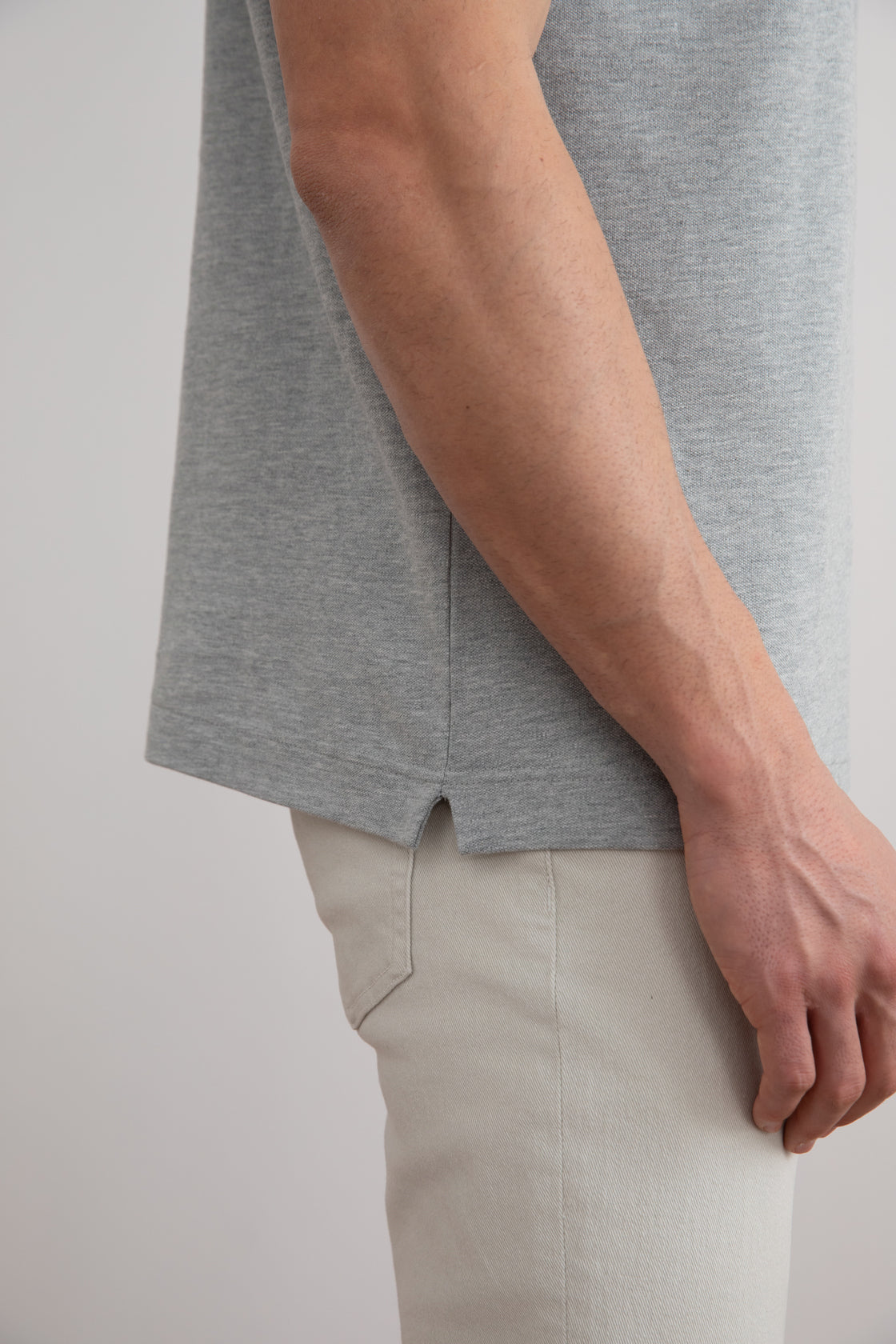 Grijs gemêleerd katoen-piqué poloshirt