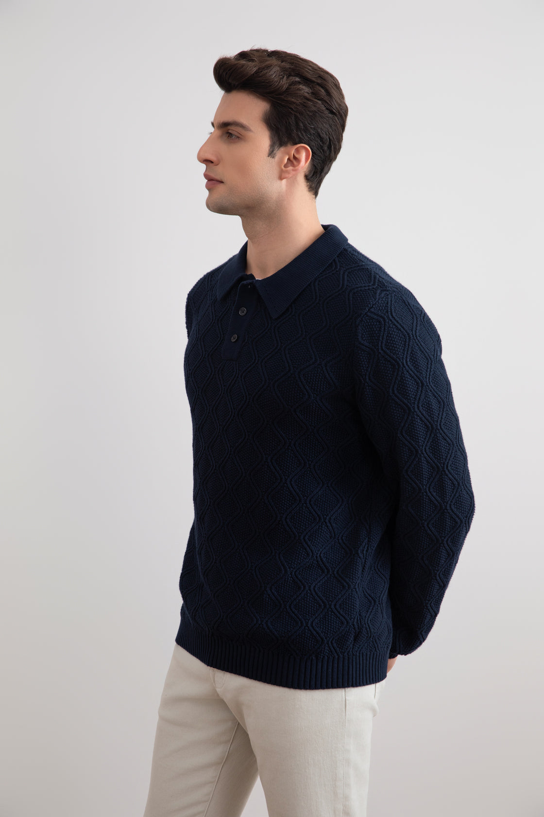 Navy honingraat polotrui