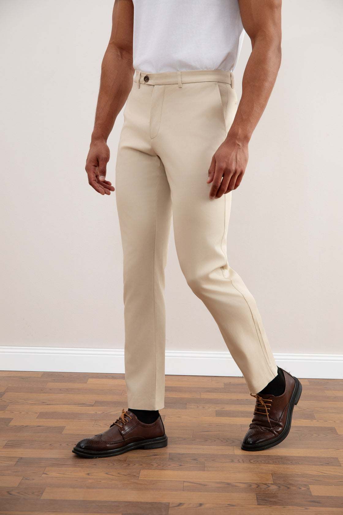 Beige stretch straight-fit chino