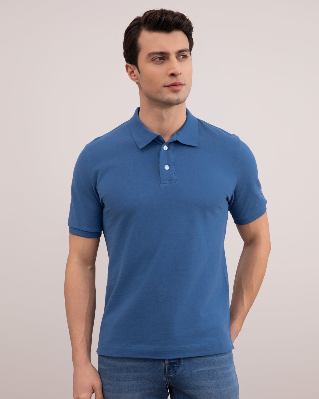 Blauw Katoen-Piqué Poloshirt