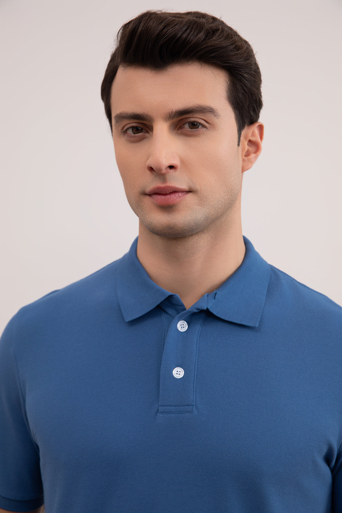 Blauw Katoen-Piqué Poloshirt