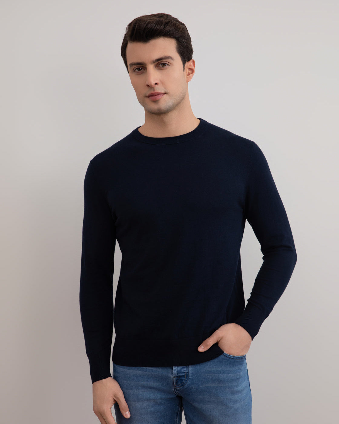 Navy Lichtgewicht Sweater met ronde hals