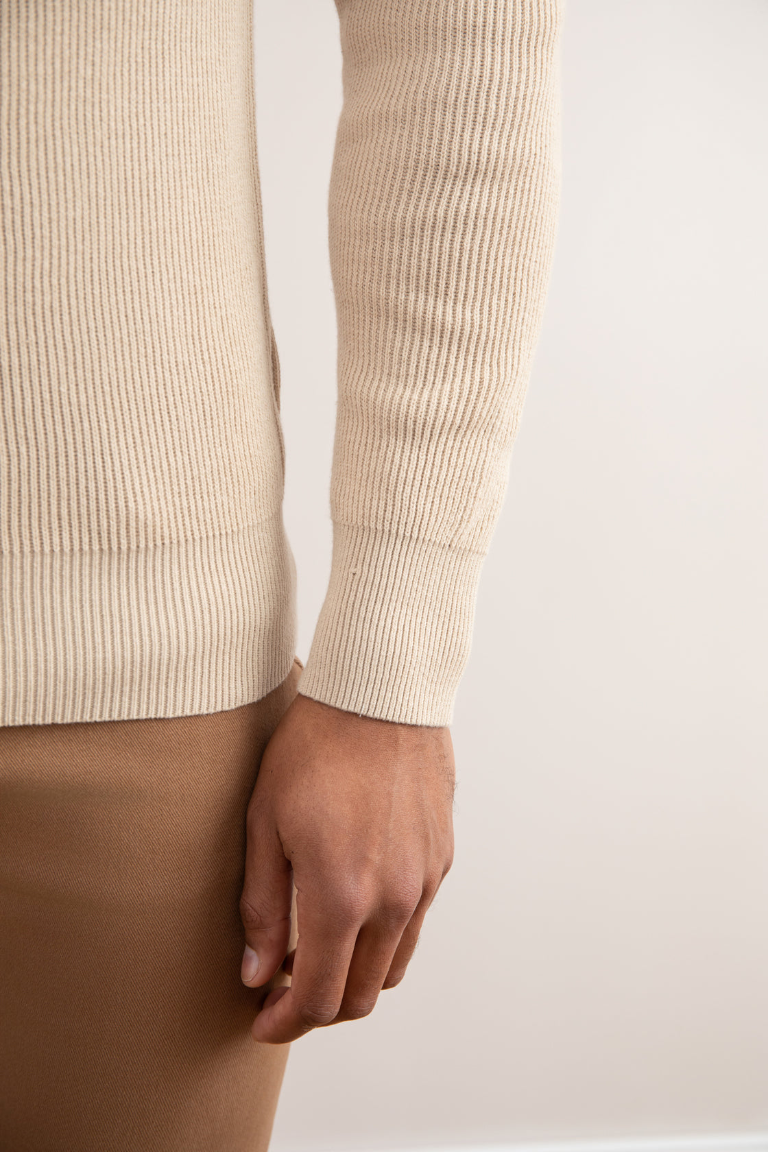 Beige Crewneck Malfilé Engels Rib Trui