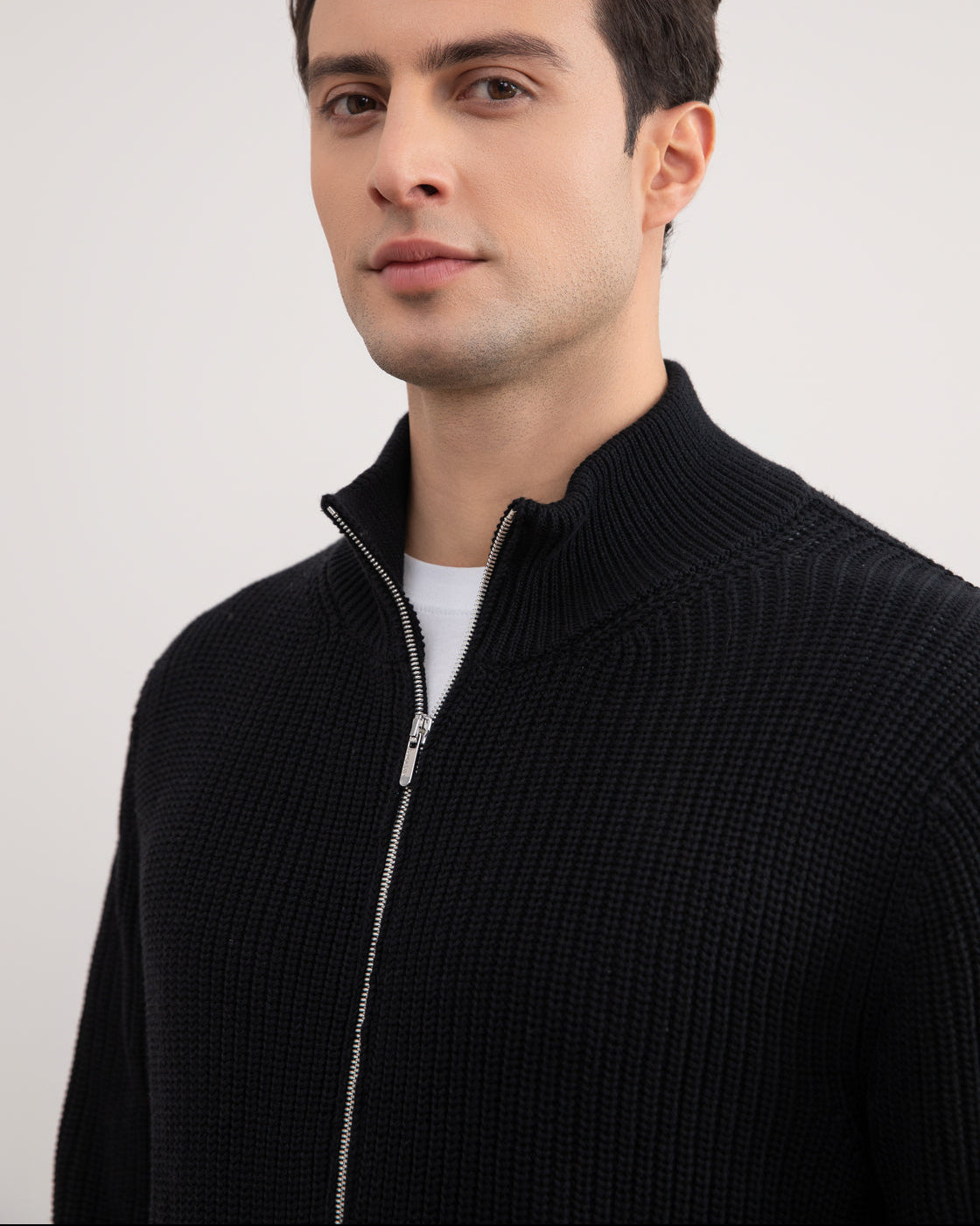 Zwart geribd Zip-Up vest