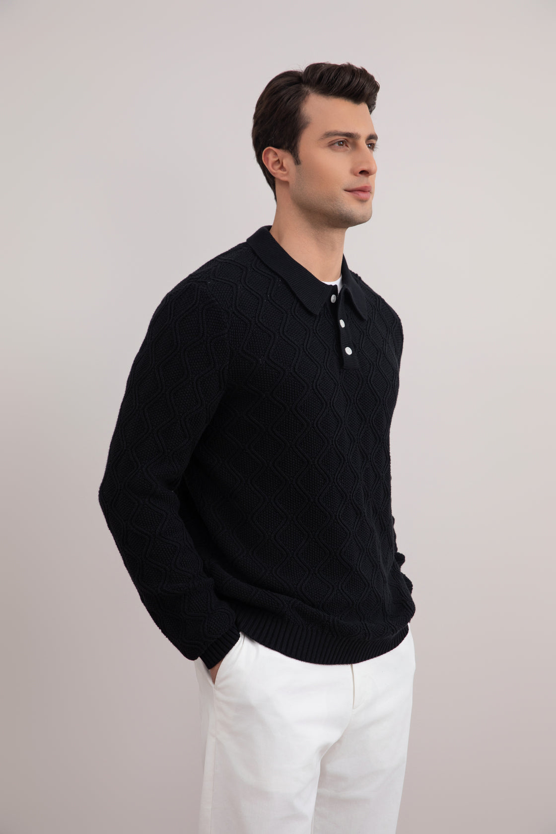Zwarte Honingraat Polo Sweater