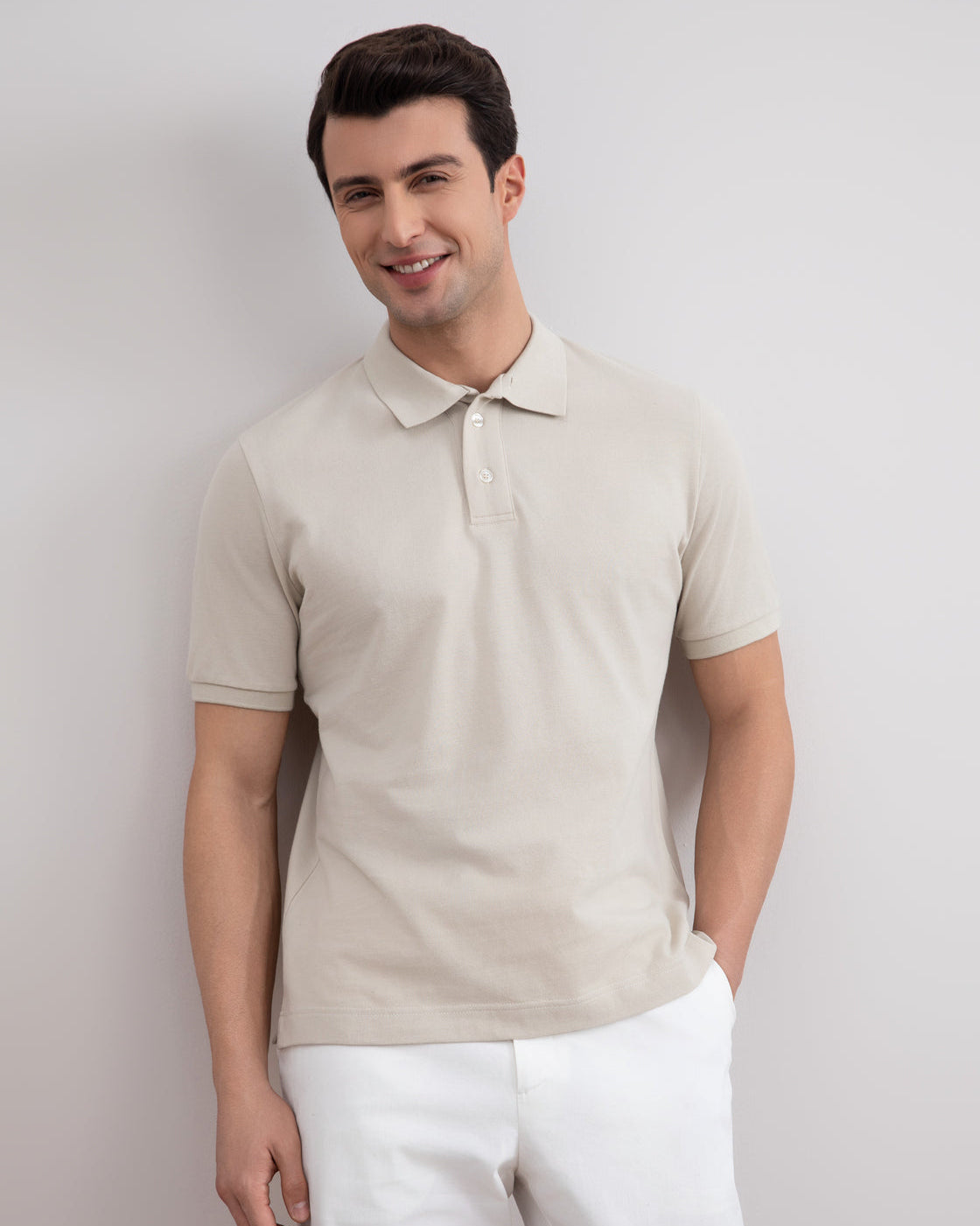 Beige katoen-piqué poloshirt