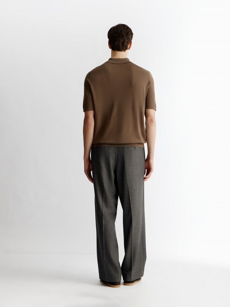 Polo van zijde en katoen Tabak