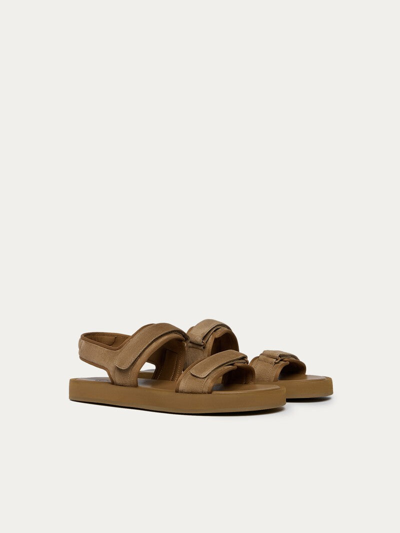 Suède Strappy Sandalen Tabak