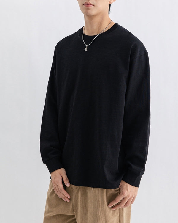 Essentiële ronde hals T-shirt met lange mouwen