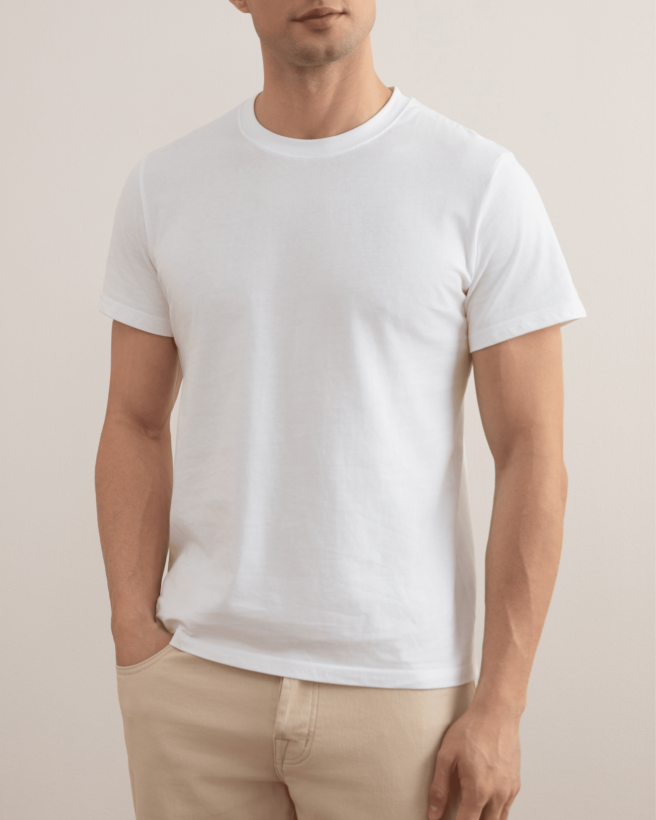 Wit Slim fit T-shirt met ronde hals