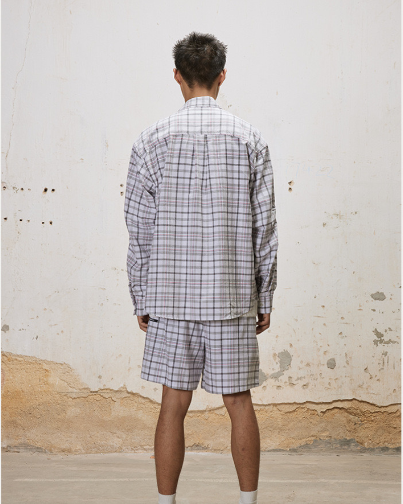 Set van oversized geruite overhemden en shorts