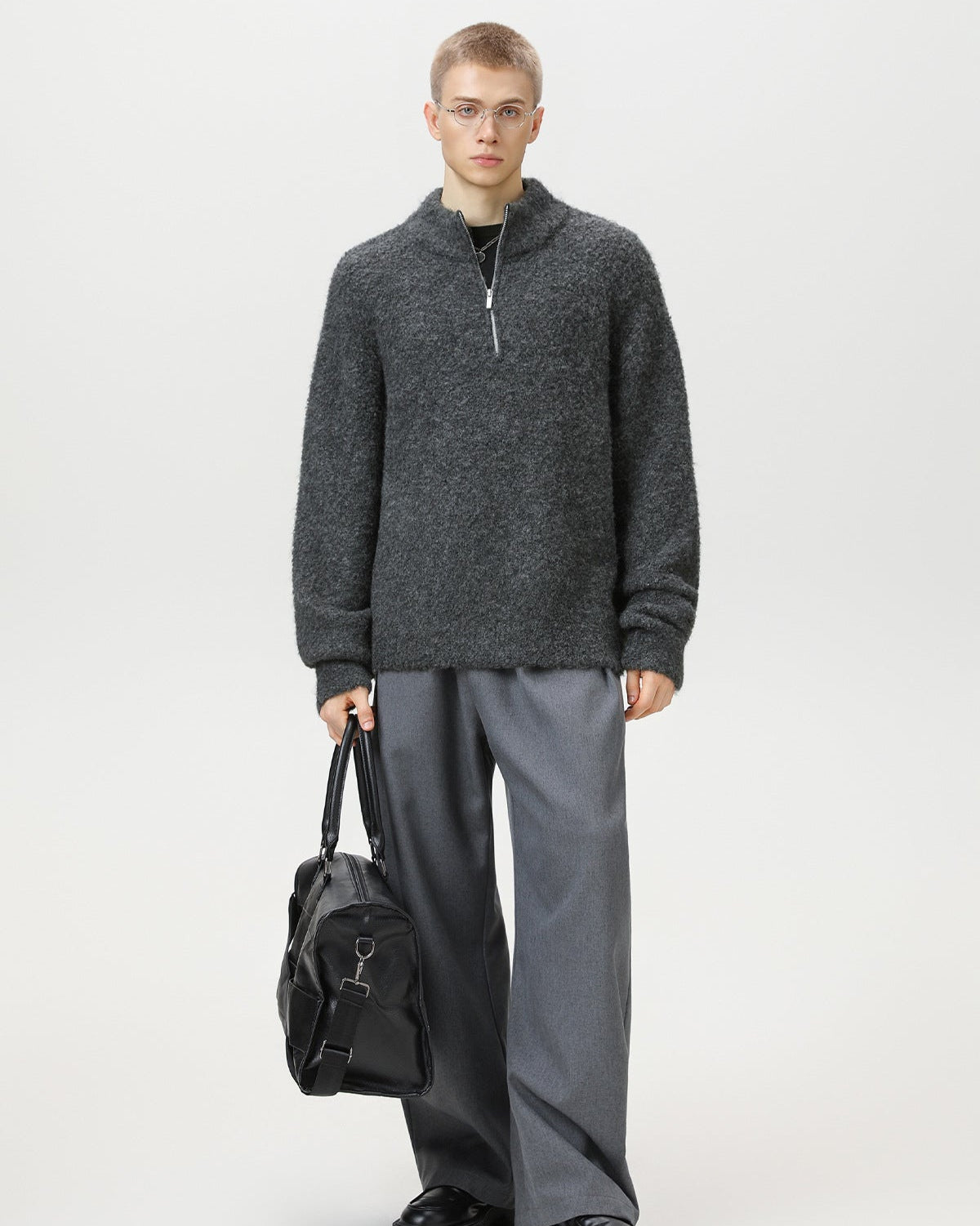 Geborstelde Comfort Oversized Halve Ritssweater