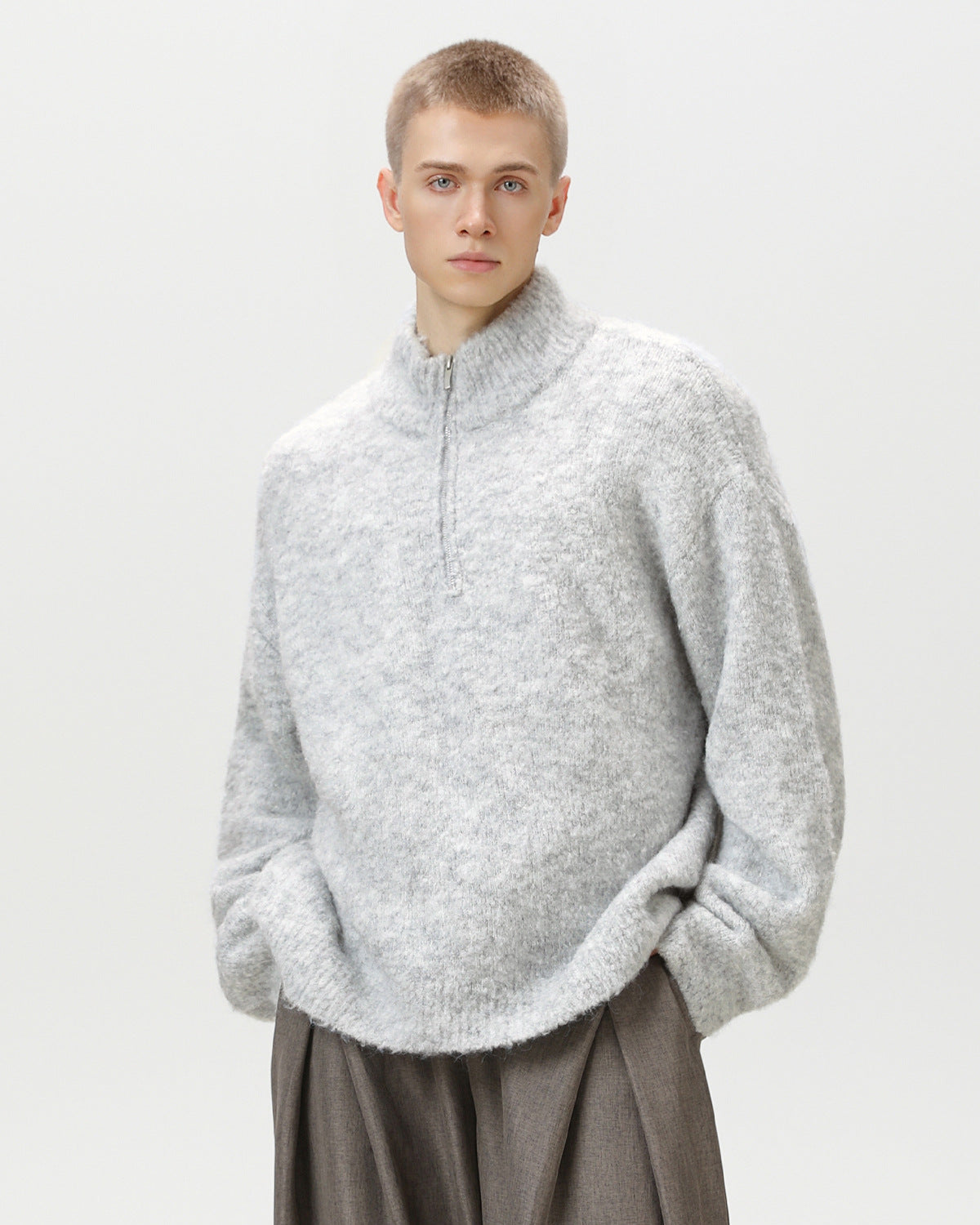 Geborstelde Comfort Oversized Halve Ritssweater